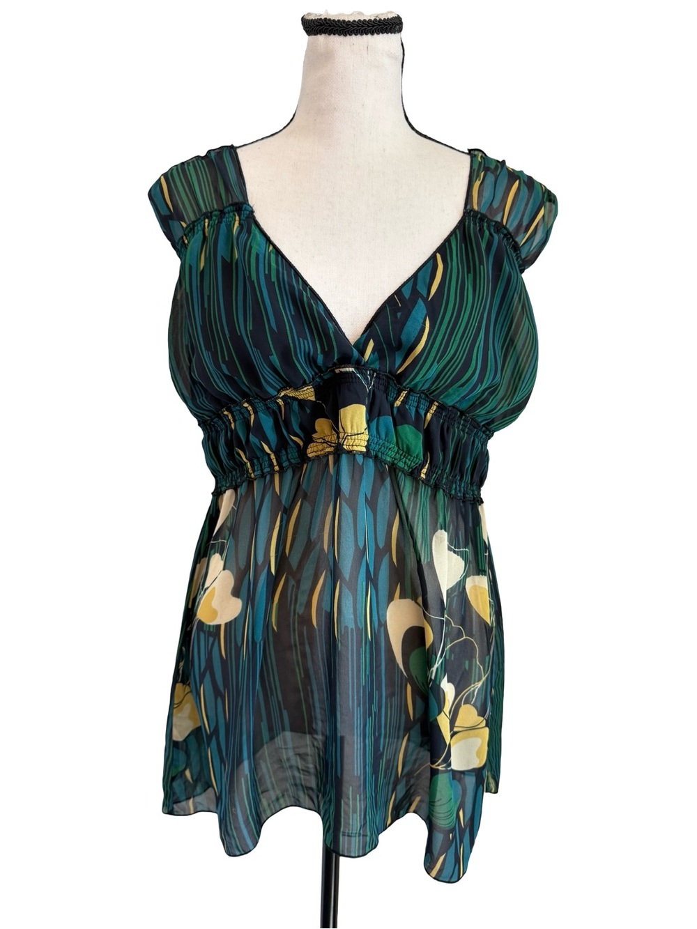 Fire Los Angeles Sheer Floral Babydoll Tunic Top Open Back Size Medium